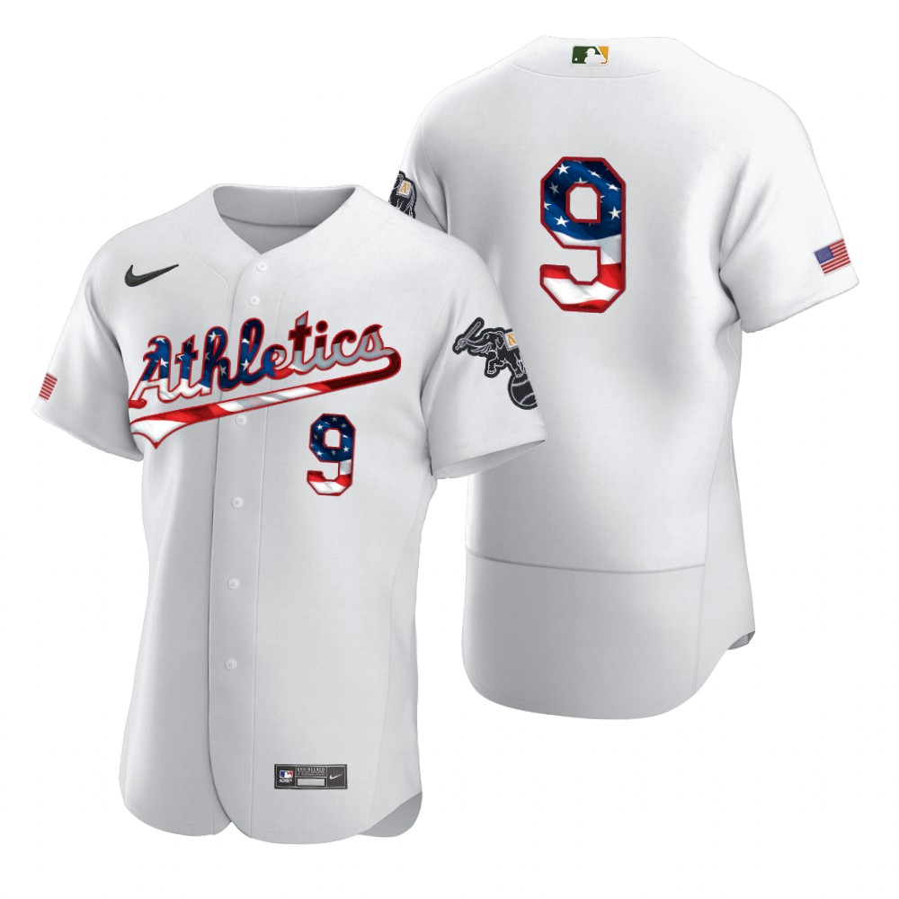 Oakland Athletics #9 Reggie Jackson Men Nike White Fluttering USA Flag Limited Edition Authentic MLB Jersey